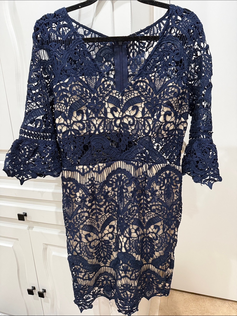 Soieblu Navy Lace Midi Dress with Nude Slip